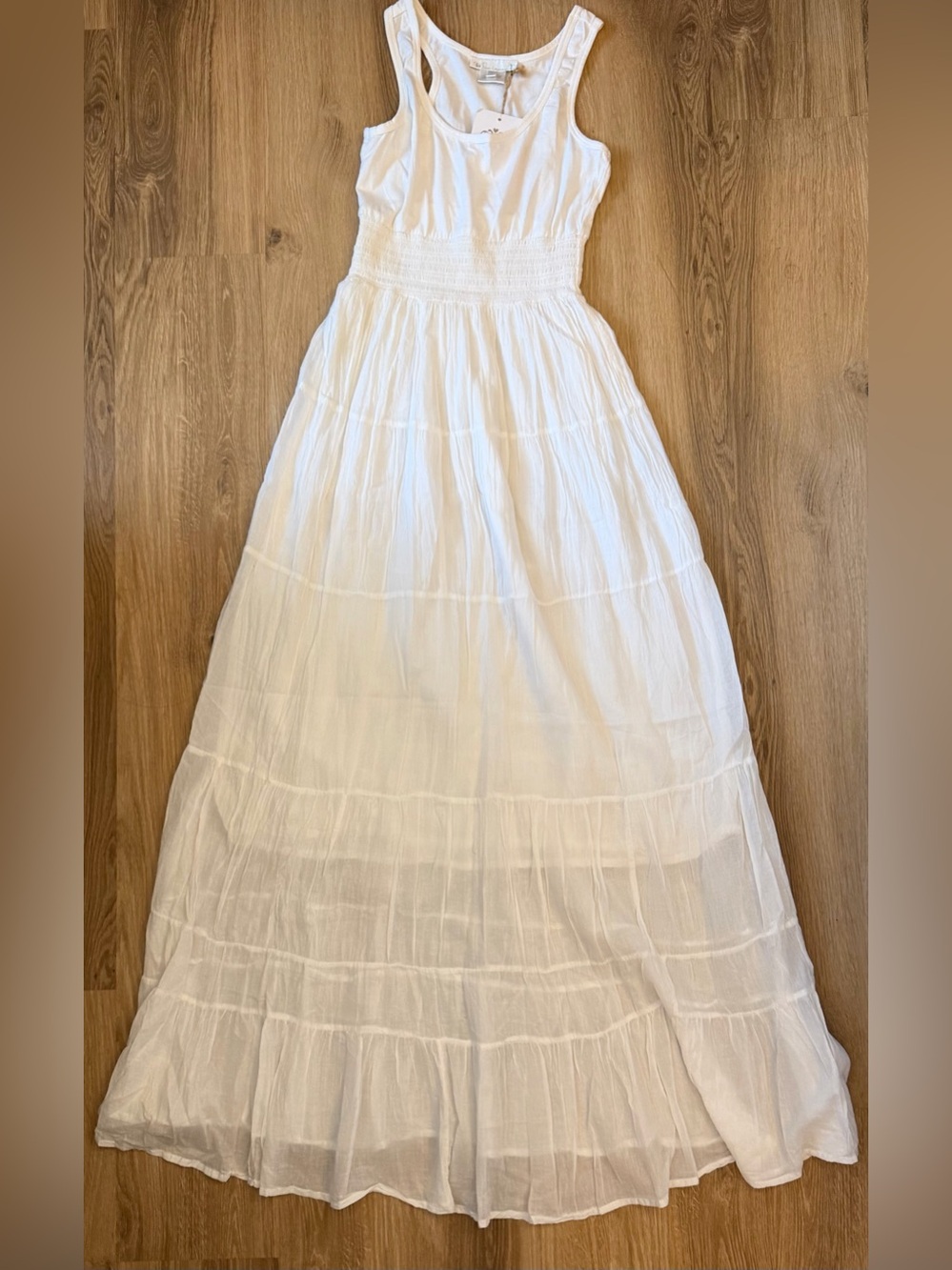 Sleeveless White Maxi Dress with Smocked Waist